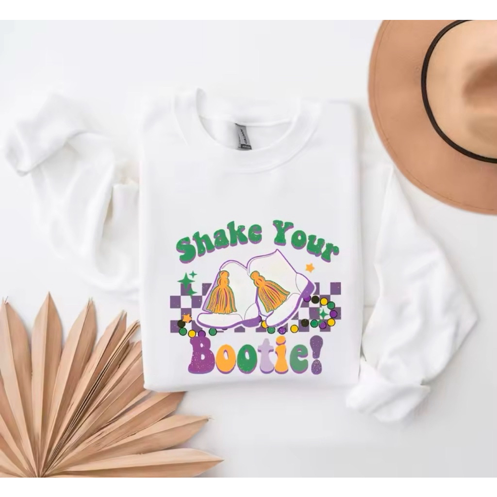 Shake Your Bootie Mardi Gras White Long Sleeve Shirt - Picture 2 of 4